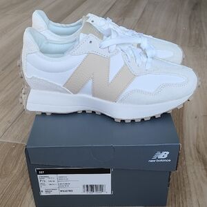 New Balance White and Beige Sneakers
